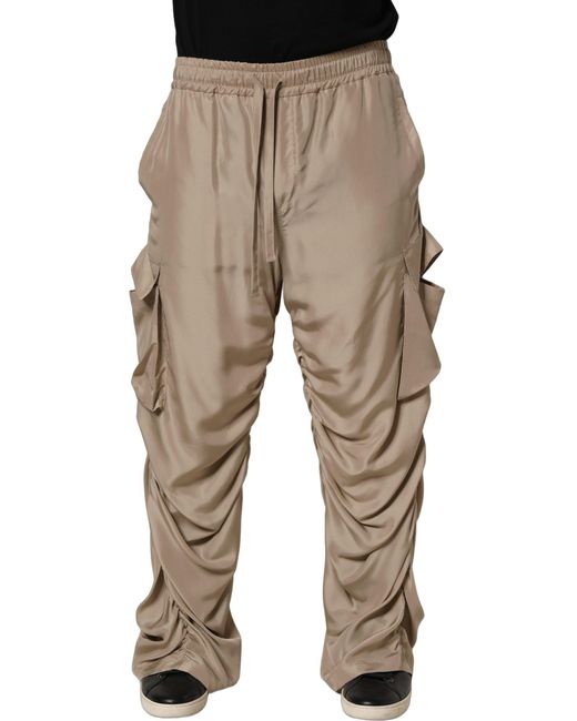 Dolce & Gabbana Natural Ruched Cargo Parachute Jogger Pants Silk for men