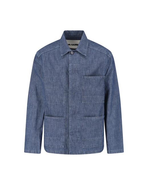 Jil Sander Blue Structured Minimalist Jacket With Classic Collar for men