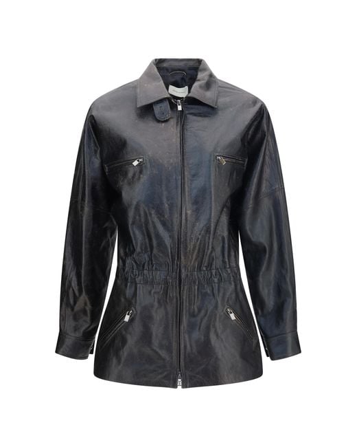 Magda Butrym Gray Vintage Leather Jacket With Drawstring Sheep