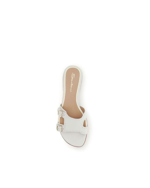 Santoni Natural Calf Leather Bos Taurus Flat Sandals