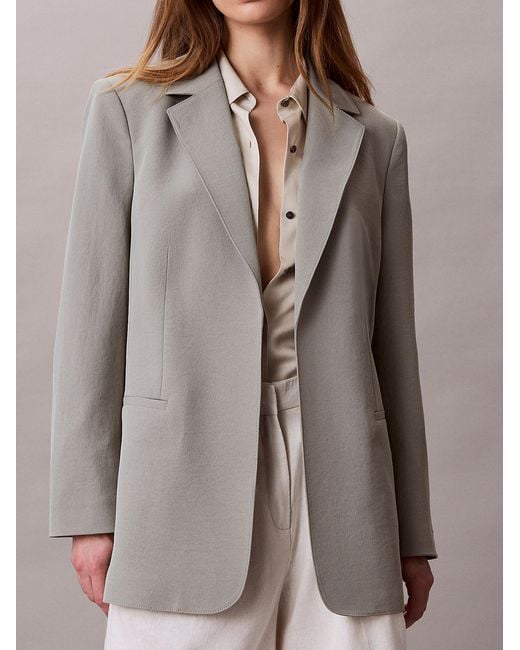 Calvin Klein Gray Casual Twill Belted Blazer