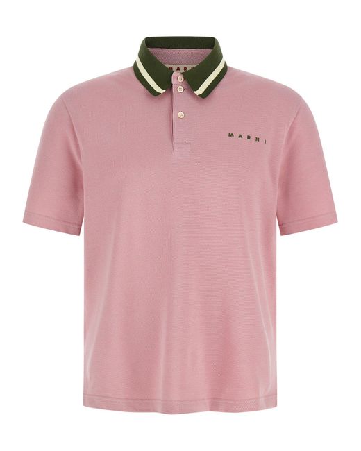 Marni Pink Piqué Cotton Polo Shirt for men