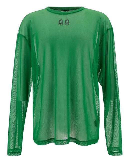 44 Label Group Green Long Sleeve Top With Contrasting Logo Print In Mesh for men