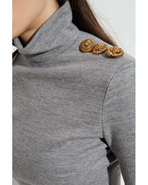 Balmain Gray Dress With A Stand-Up Collar