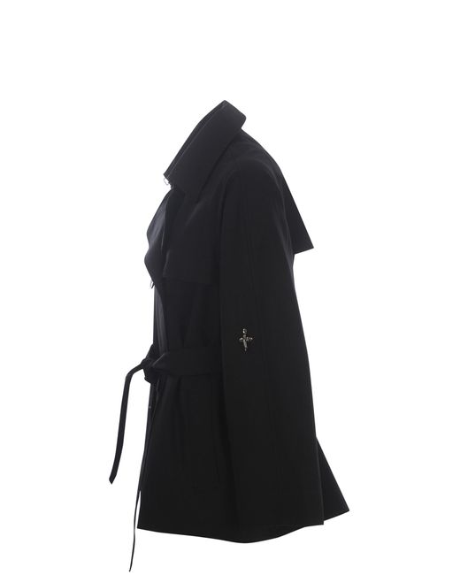 Fay Black Trench Coat Made Of Cotton Twill