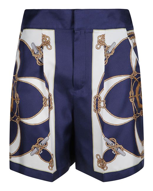 Bally Blue Marine Print Silk Shorts