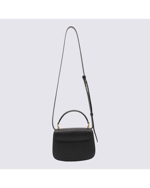 AMI White Ami Paris Black Leather Handle Bag