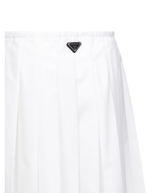 Prada White Technical Cotton Blend Pleated Midi Skirt Polyester