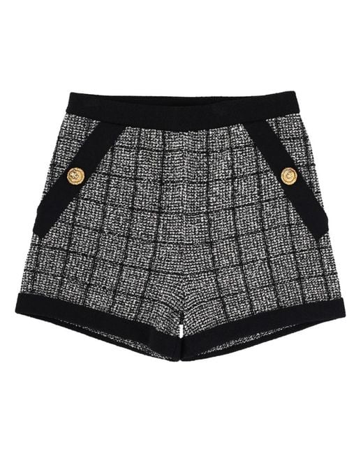 Balmain Black Shorts Cotton Tweed