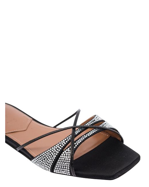 D'Accori Black Lust Flat Sandals With Criss-Cross Straps With Rhinestone