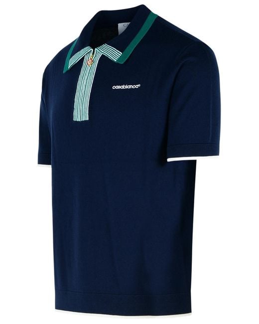 Casablanca Blue Knitted Tennis Polo Shirt for men