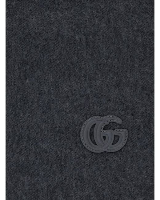 Gucci Black Scarf With Gg Patch, Cashmere for men