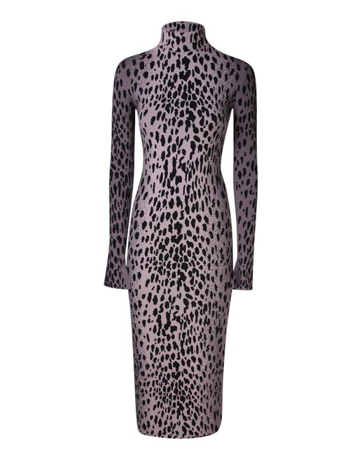 Ssheena Blue Long Leopard Knit Dress Lilac And