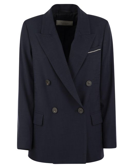 Peserico Blue Viscose Blend Double-Breasted Blazer