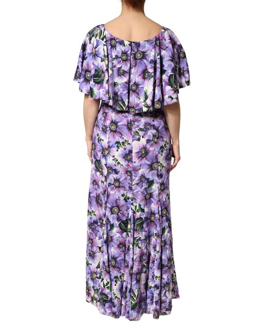 Dolce & Gabbana Purple Floral Silk Stretch Elegant Gown Dress