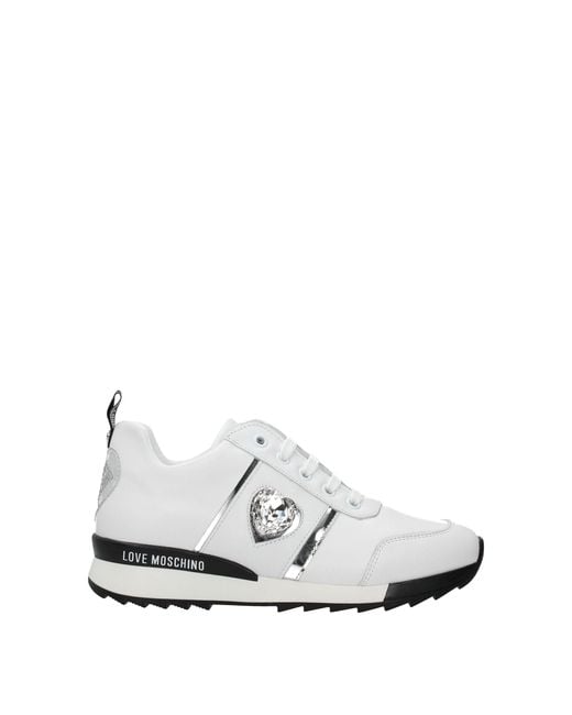 Love Moschino White Heart Jewel Accent Sneakers for men