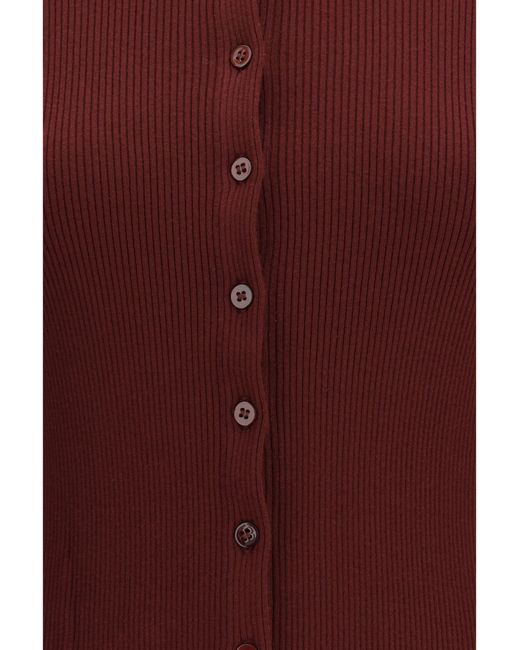 Weekend by Maxmara Red Ribbed Viscose Cardigan Viscose; Polyester