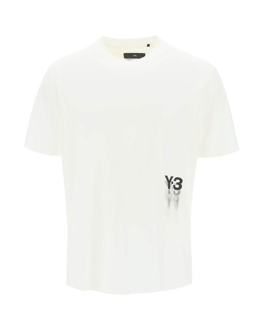 Y-3 White T Shirt With Gradient Logo Print for men