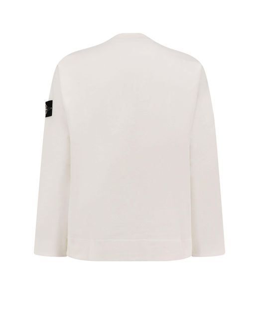 Stone Island White Cotton Sweatshirt With Knitted Insert for men