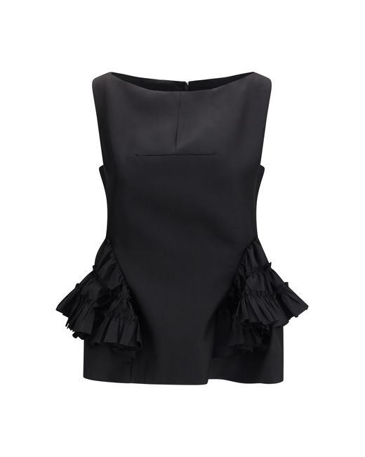 Dries Van Noten Black Peplum Top Ruffled Cotton Tops