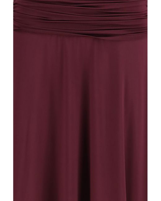 Self-Portrait Red Ruched Midi Dress Jersey Viscose; Elastane