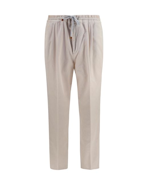 Brunello Cucinelli Gray Corduroy Drawstring Pants Cotton for men