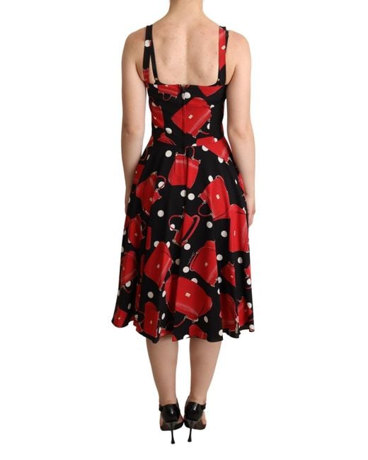 Dolce & Gabbana Red Sicilian Bag Print Sleeveless Midi Dress