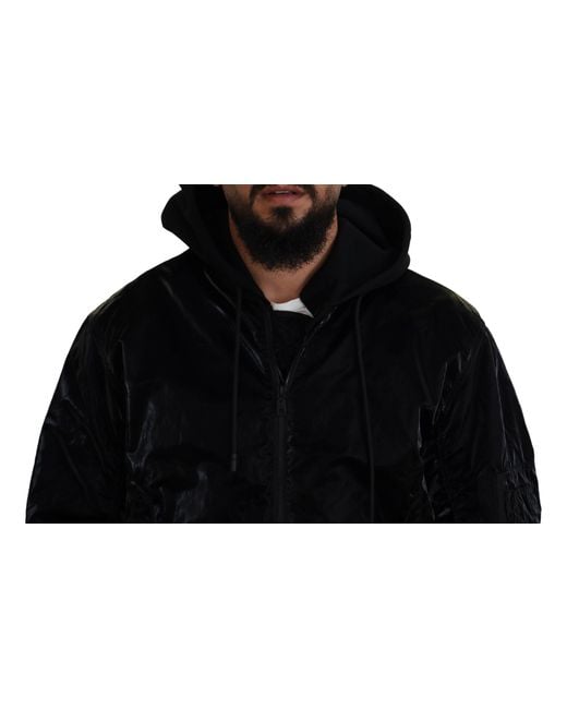 Dolce & Gabbana Black Elegant Bomber Hooded Jacket for men