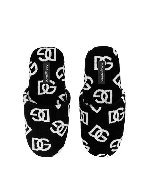 Dolce & Gabbana Black Slippers Dg Allover