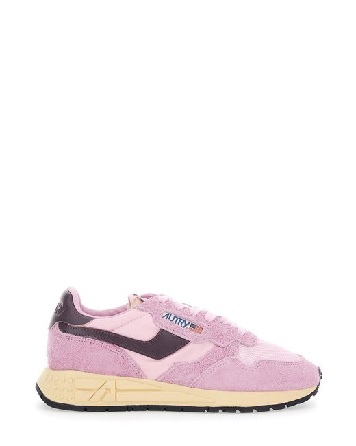 Autry Pink Reelwind Sneaker Low Top With Logo Patch On Tongue And Side