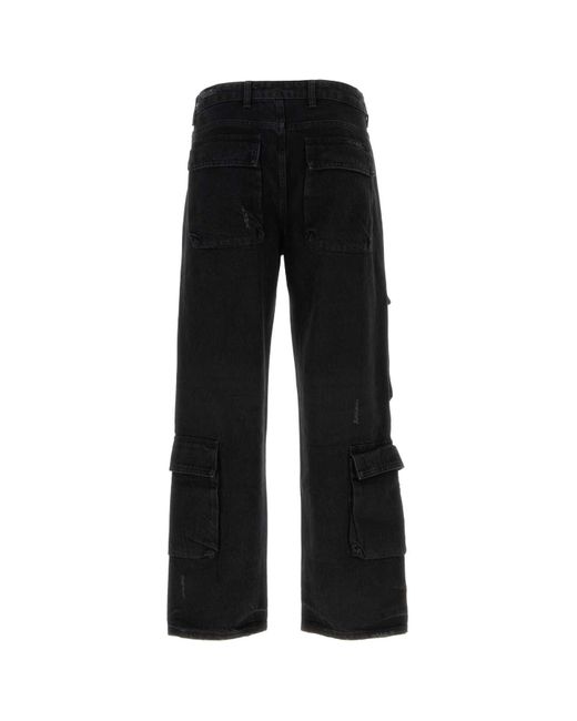 Represent Black Denim Cargo Jeans for men