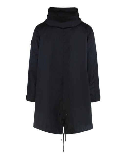 Stone Island Black Wool Twill Parka With Hood Virgin Parkas for men