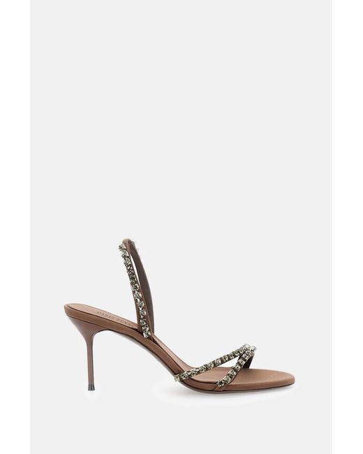 Paris Texas White Stiletto Heel Sandals With Crystal Embellishments