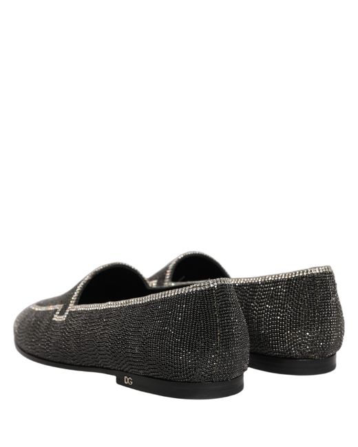 Dolce & Gabbana Black Crystal Embellished Loafers Shoes Leather for men