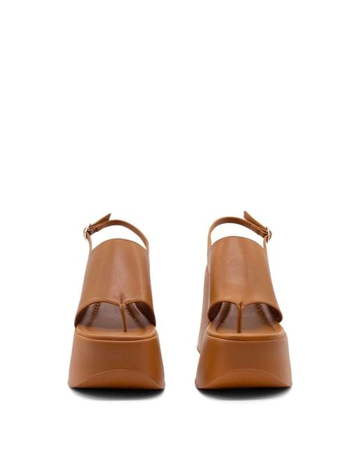 Vic Matié Brown Leather Flip-Flops With Wedge