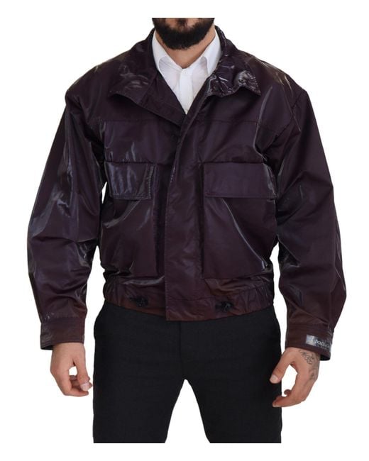 Dolce & Gabbana Purple Nylon Collared Biker Coat Jacket Clothing for men
