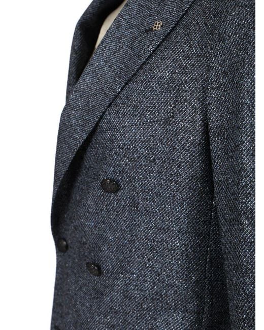 Tagliatore Blue Double-Breasted Wool And Silk Blazer Jackets for men