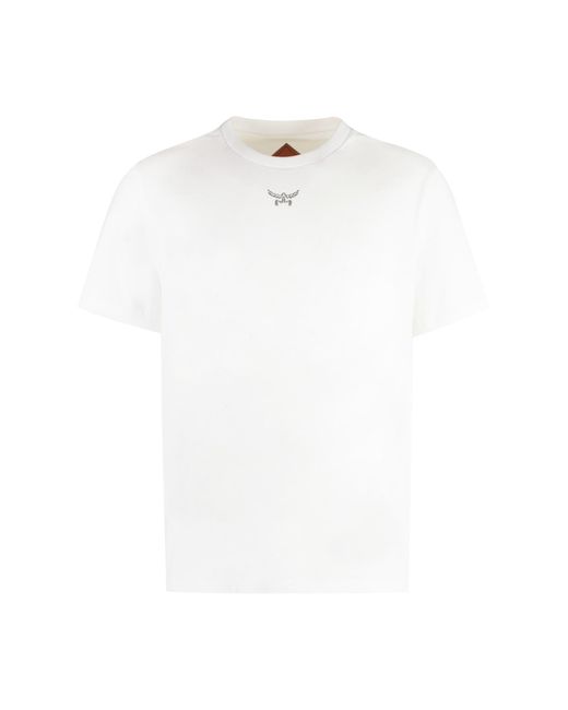 MCM White Cotton Crew-Neck T-Shirt for men