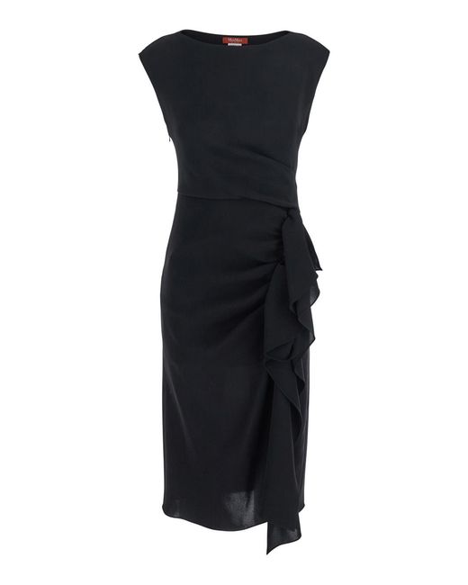 Max Mara Black Aia Dress With Boat Neckline Triacetate
