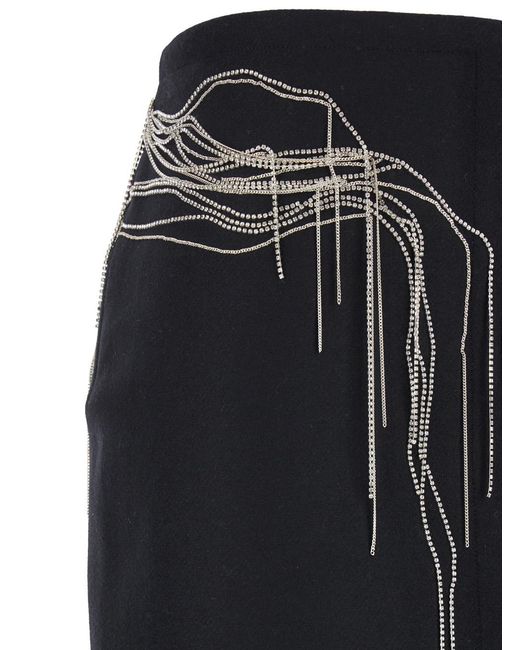 Dries Van Noten Black Midi Skirt With Beaded Embellishments Wool Polyamid