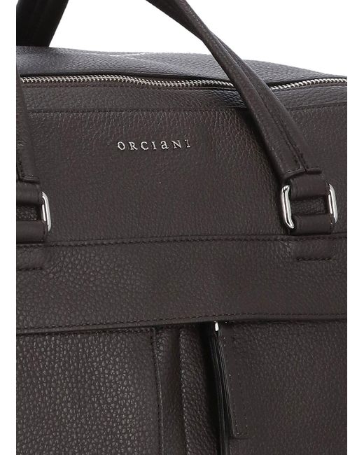 Orciani Black Micron Pebbled Leather Duffel Bag for men