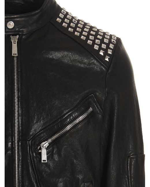DSquared² Black Studded Leather Biker Jacket for men