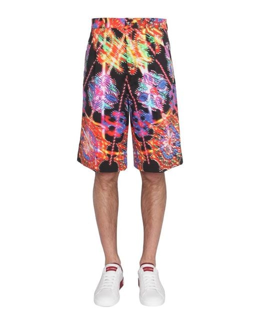 Dolce & Gabbana Red Bermuda With Luminary Print Cotton Elastane Short for men