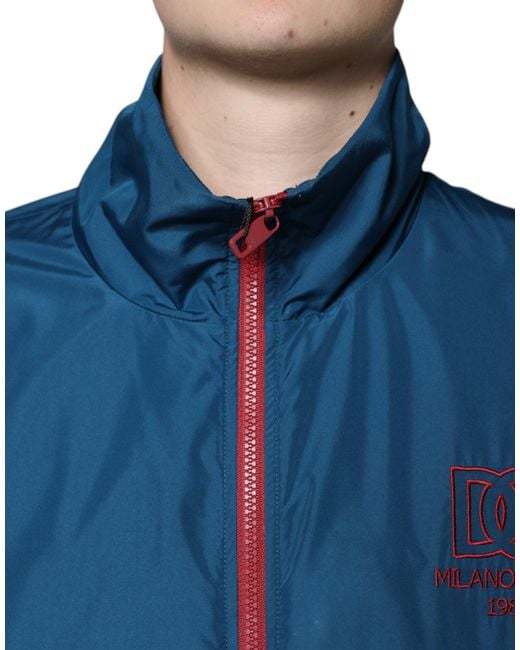 Dolce & Gabbana Blue Polyester Full Zip Jacket Nylon Clothing for men