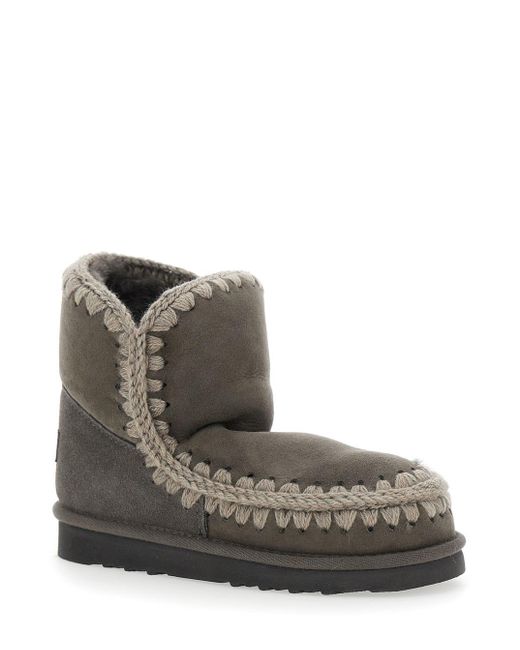Mou Brown Eskimo Ankle Boots With Crochet Details And Logo Patch On The Rear
