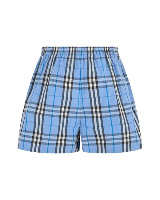 Burberry Blue Shorts Check Cotton