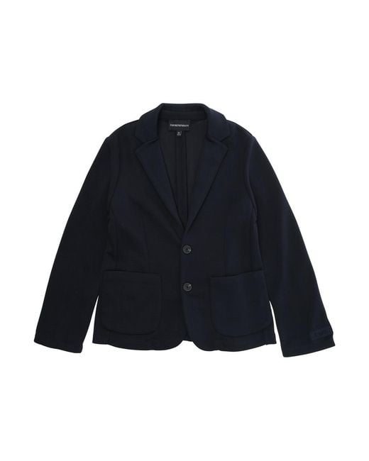 Emporio Armani Blue Single-Breasted Jacket With Logo Patch Polyester Blazers for men