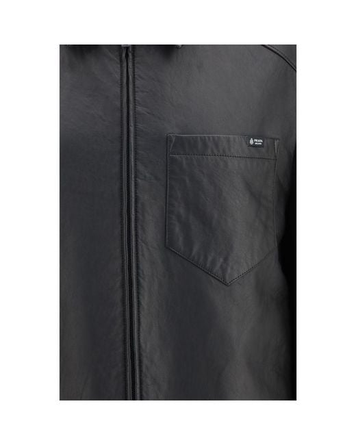 Prada Black Lamb Ovis Aries Aries Leather Jacket for men