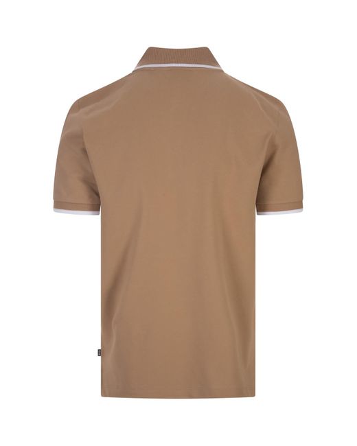 Boss Brown Slim Fit Polo Shirt With Striped Collar for men