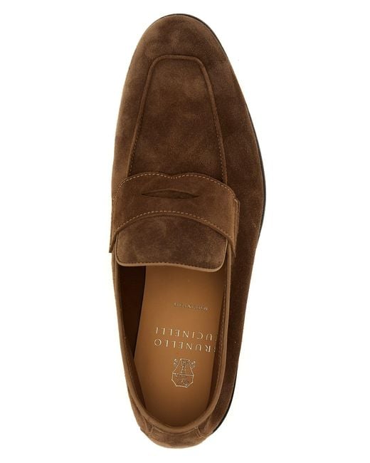 Brunello Cucinelli Brown Suede Loafers for men